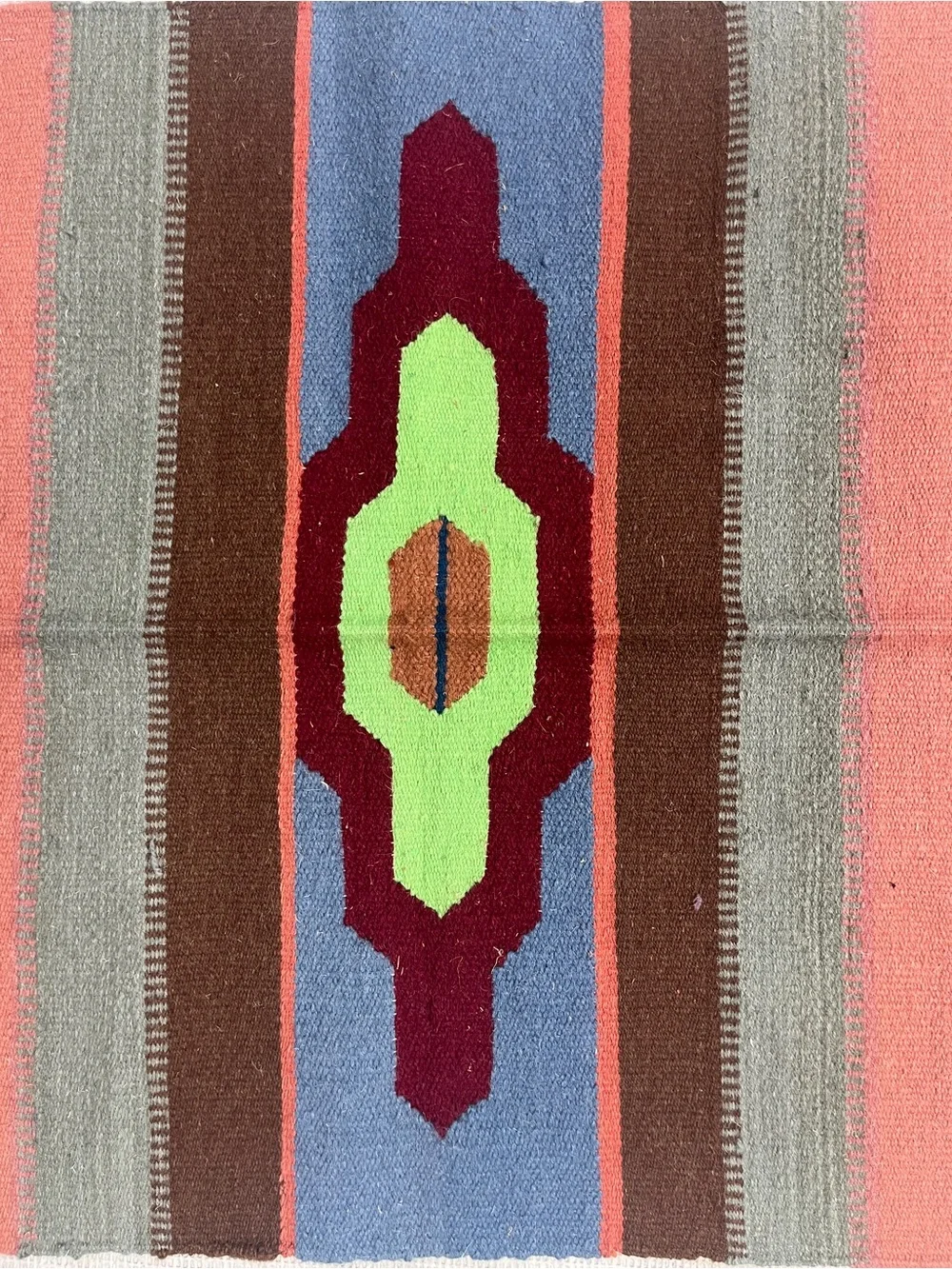 Handwoven Southwestern-Style Tapestry Runner in Blue, Coral & Green